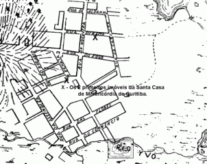 Mapa da cidade de Curitiba em 1857. A população, em 1858 era de 11.313 pessoas. Mapa da cidade de Curitiba em 1857. A população, em 1858 era de 11.313 pessoas.